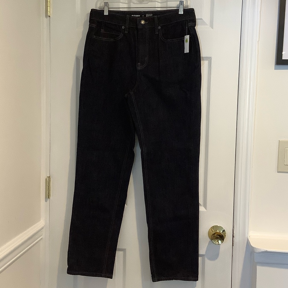 NWT OLD NAVY Women Extra High Rise Straight Leg Darkwash Basic Mom Jeans 8